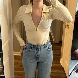 High Waisted Collared Zip-Up Bodysuit